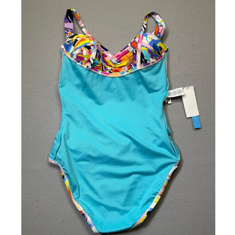 BLEU BY ROD BEATTIE Kore Shirred Bandeau One-Piece Swimsuit Multi 10 $125 - Picture 10 of 11